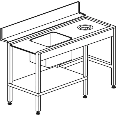 KROMO Stůl vstupní s dřezem s odpadním otvorem a policí 1500 x 730 x 850 mm (1)