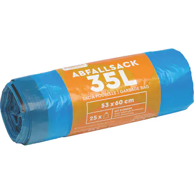 Pytle zatahovací na odpadky HDPE 35L modré 15my, 3 role po 25 ks