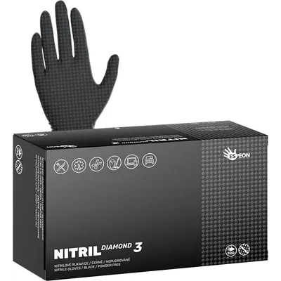 Rukavice nitril DIAMOND černé bezprašné vel. XXL 100ks