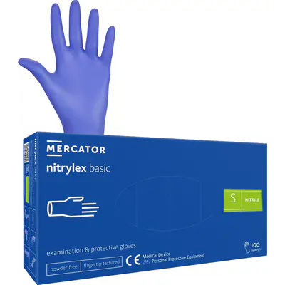 Rukavice nitril NITRYLEX modré bezprašné vel. S 100ks