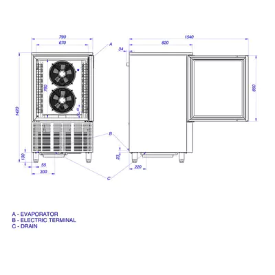Asber Šoker - šokový zchlazovač/zmrazovač PBC-10 10x (GN1/1-EN) 230V (2)
