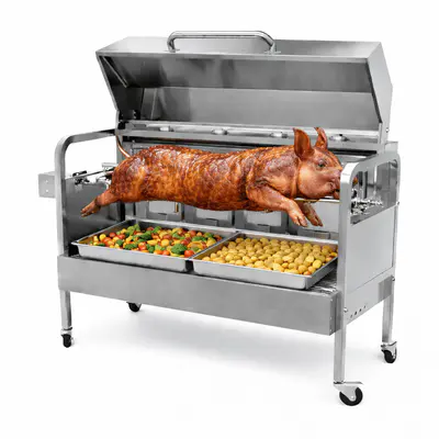 Gril plynový rožňový nerez – rotisserie na sele, kýtu i kuřata (do 25 kg) (5)