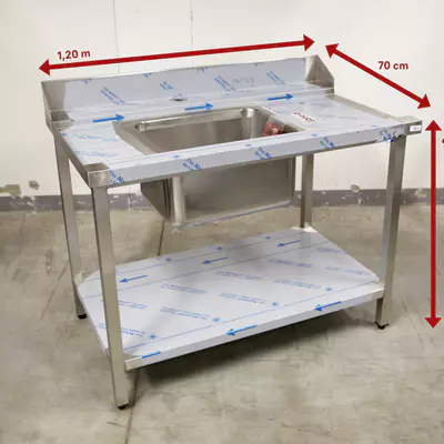 Nerezový stůl s dřezem vstupní 1200x700x900 mm (3)
