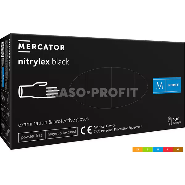 Rukavice nitril černé bezprašné vel. M 100ks