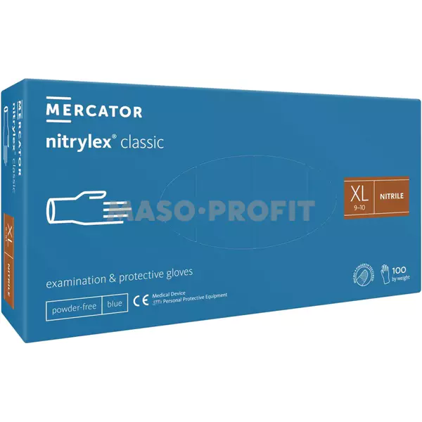 Rukavice nitril Classic modré bezprašné vel. XL 100ks