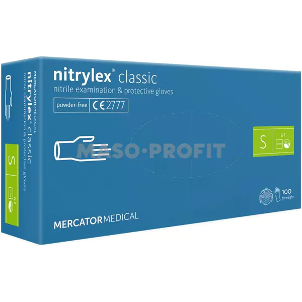 Rukavice nitril Classic modré bezprašné vel. S 100ks
