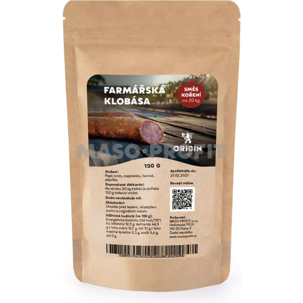 Origin Line Kořenicí směs bez soli Farmářská klobása 120 g na 20 kg díla