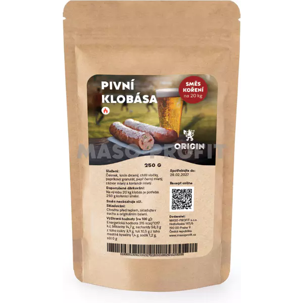 Origin Line Kořenicí směs bez soli Pivní klobása 250 g na 20 kg díla