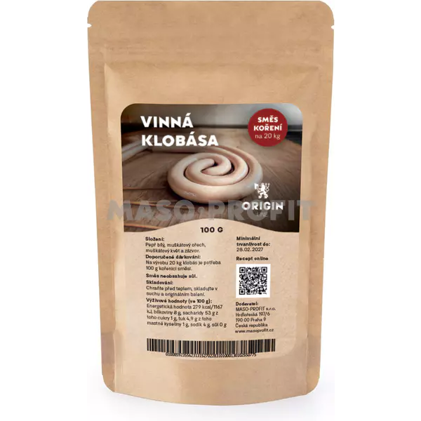 Origin Line Kořenicí směs bez soli Vinná klobása 100 g na 20 kg díla