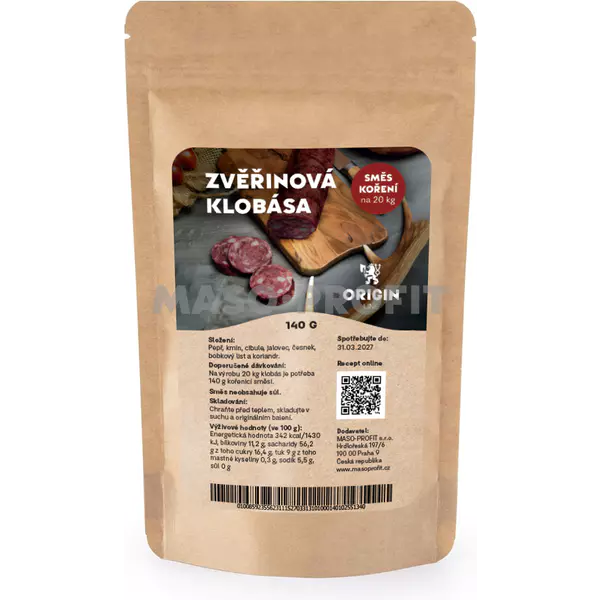 Origin Line Kořenicí směs bez soli Zvěřinová klobása 140 g na 20 kg díla