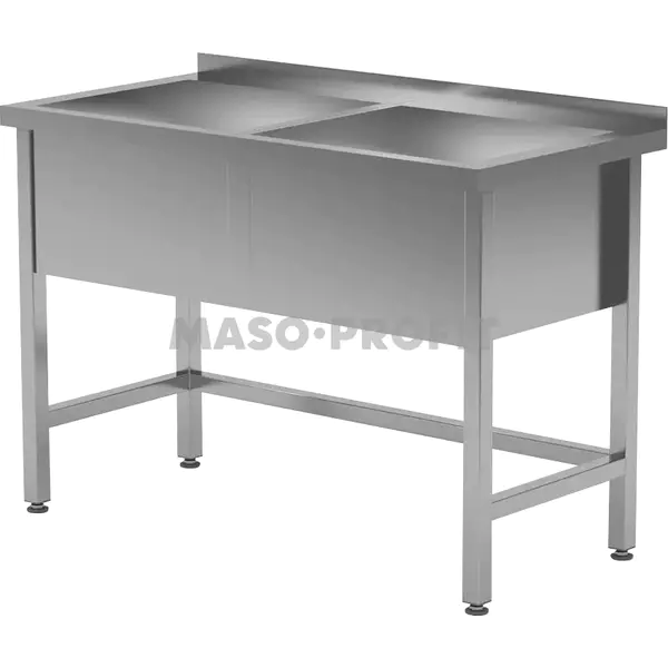 HENDI Nerezový stůl s dvojitým dřezem – svařovaný