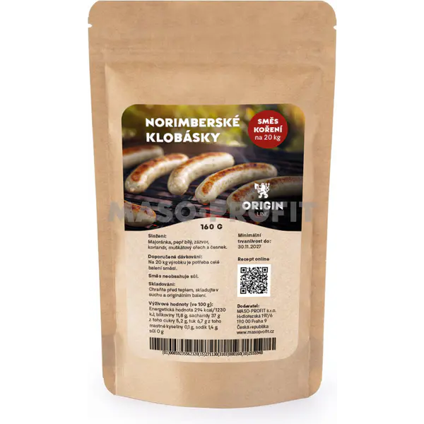 Origin Line Kořenicí směs bez soli Norimberské klobásky 160 g na 20 kg díla