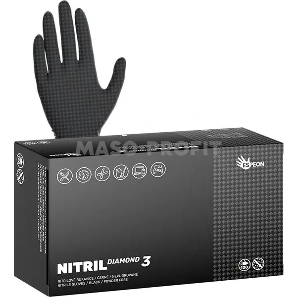 Rukavice nitril DIAMOND černé bezprašné vel. XXL 100ks