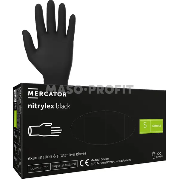 Rukavice nitril černé bezprašné vel. S 100ks