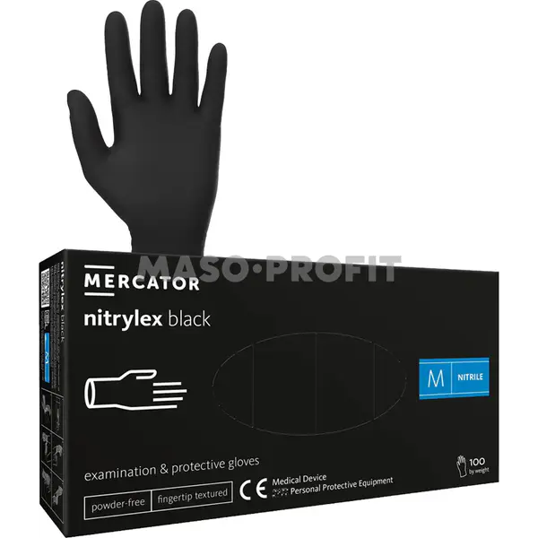 Rukavice nitril černé bezprašné vel. M 100ks