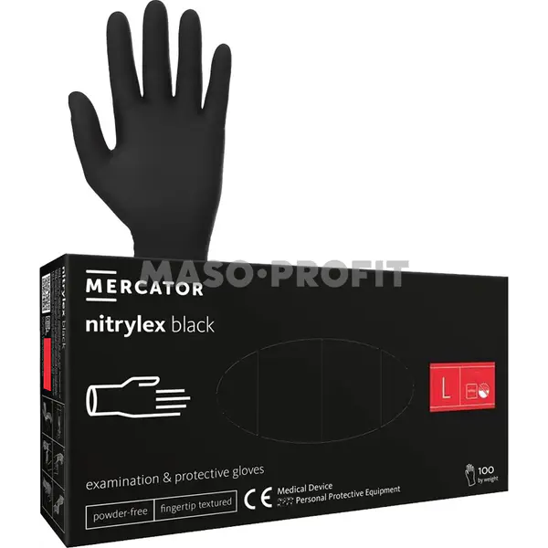 Rukavice nitril černé bezprašné vel. L 100ks