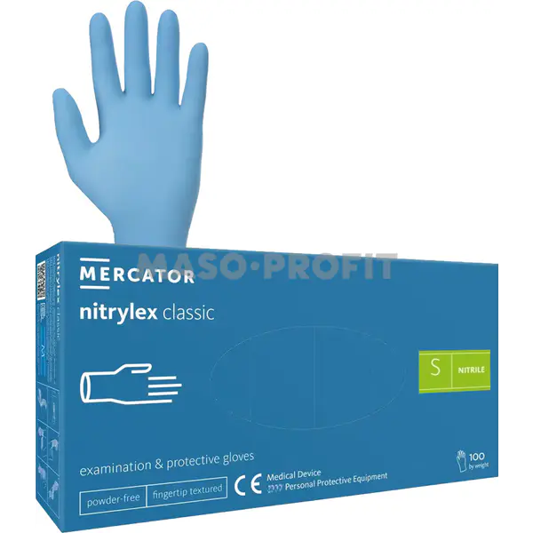 Rukavice nitril Classic modré bezprašné vel. S 100ks