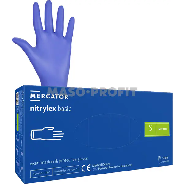 Rukavice nitril NITRYLEX modré bezprašné vel. S 100ks