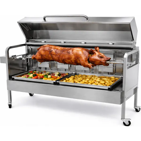 Gril plynový rožňový nerez – rotisserie na sele, kýtu i kuřata (do 25 kg)