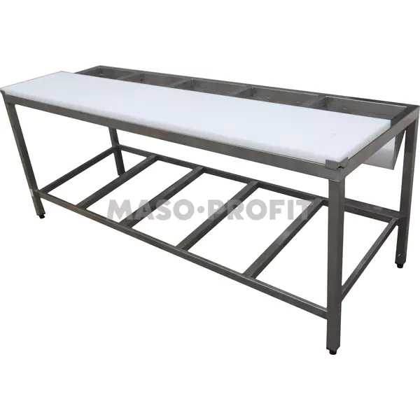 Stůl bourárenský s 5 otvory pro třídění 2150x700x850mm, PE deska bílá